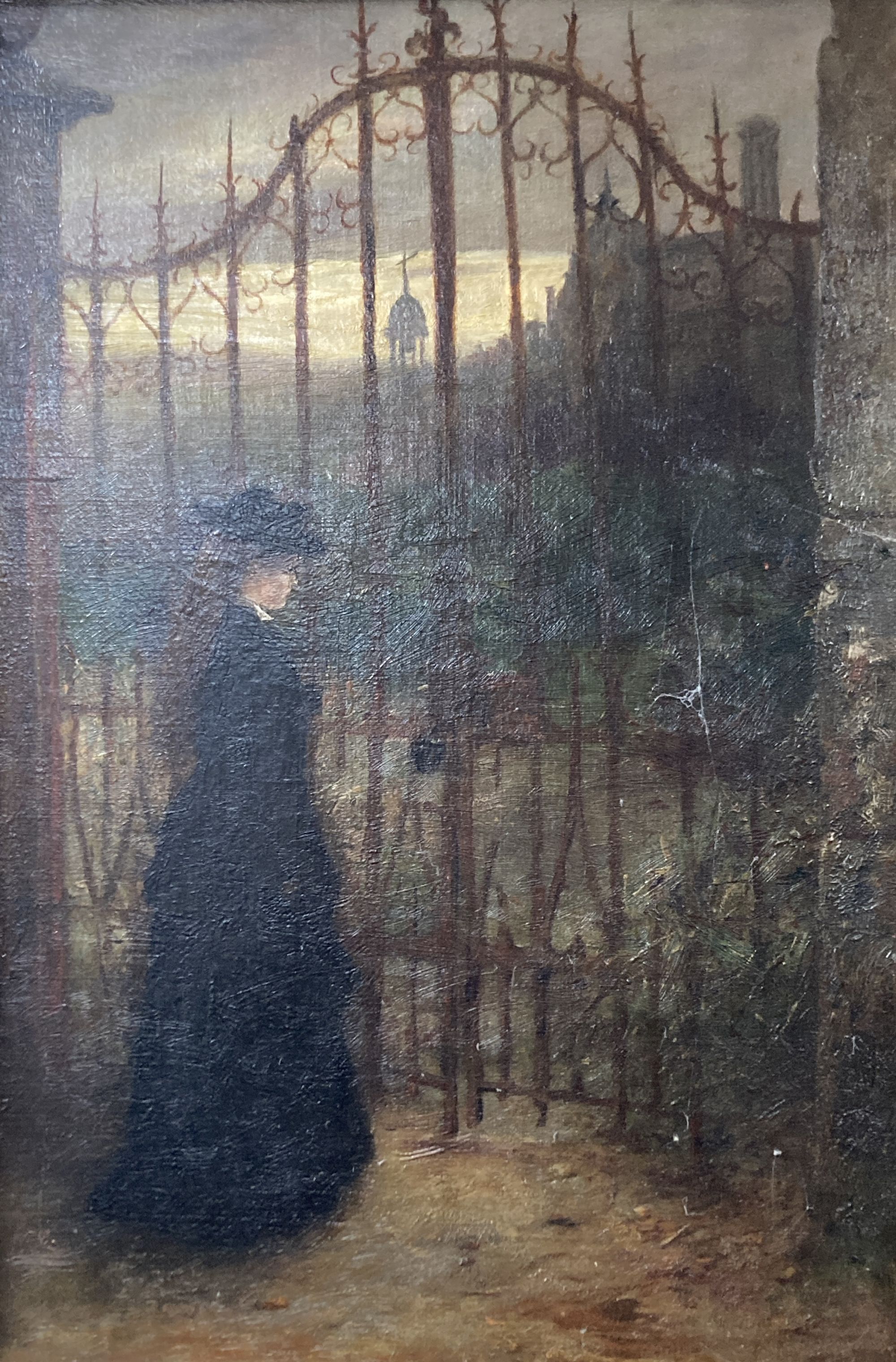 J.T.K 1876, oil on canvas, Love locked out, label verso, 49 x 33cm